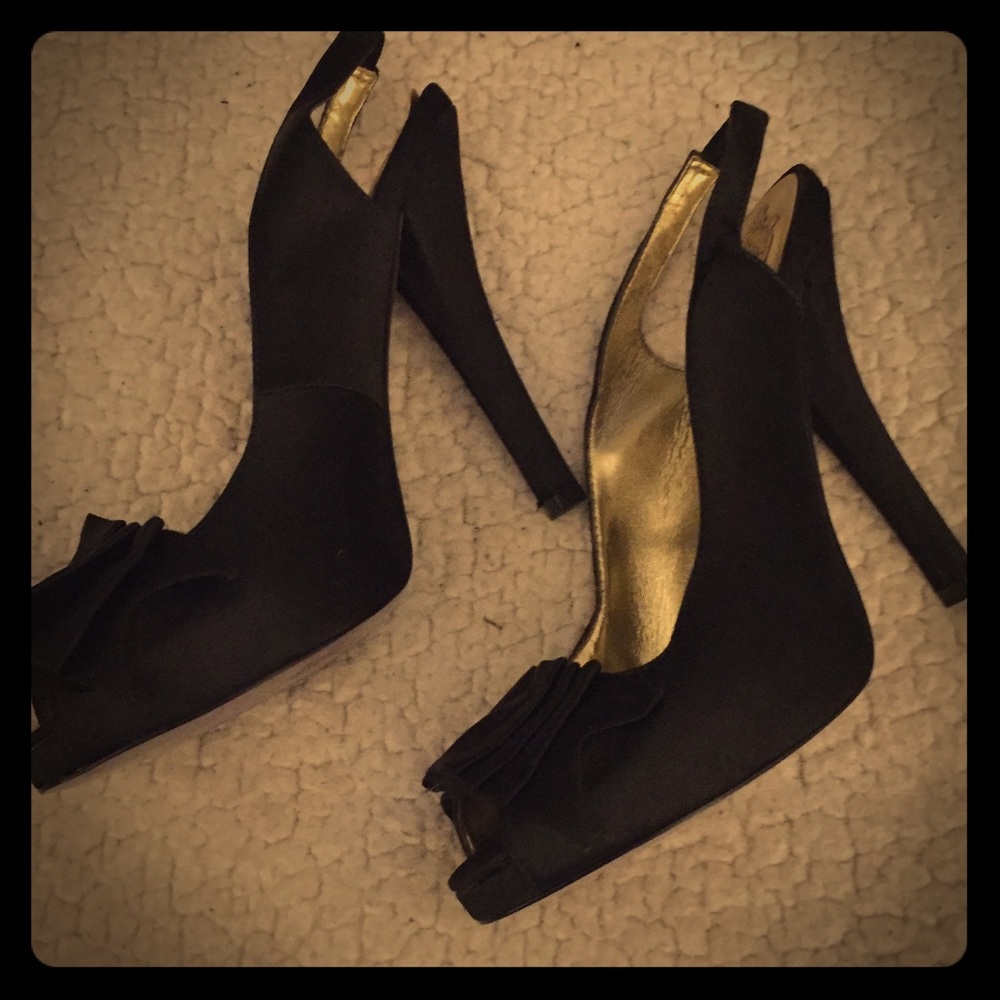 Black Satin Formal Platform Stilettos (Pre-Owned)